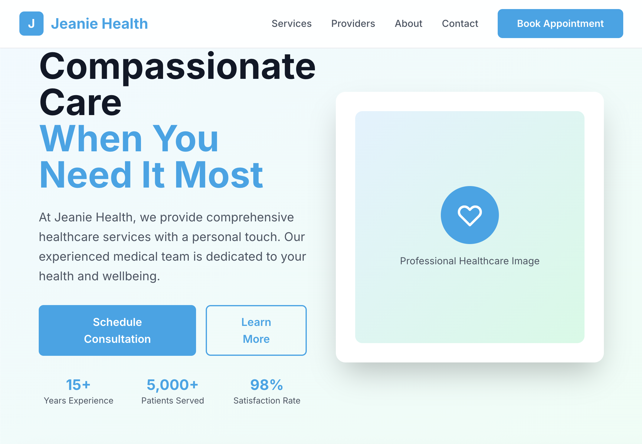 Jeanie Healthcare website screenshot